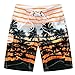 Yete Men's Colorful Stripe and Coconut Tree Printing Beach Board Shorts