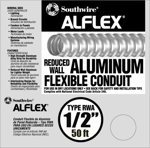 Tools: Southwire 55082122 Alflex 1/2 Inch by 50 Foot Reduced Wall Flexible Aluminum Conduit