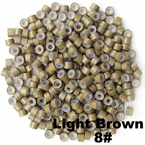 Songhui 1000 Pcs Light Brown 3mm Aluminum silicon Lined Micro-ring Links Beads Linkies for I Stick Hair Extension Installation and Feathers