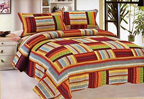 Sedona multi color Cotton 3-piece Reversible Quilt Bedspread Bed Cover Coverlet Set Queen 90"x90"