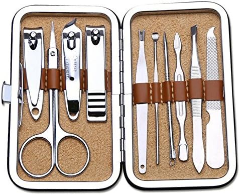 Domai 10 in 1 set Nail Tools/ Manicure Set Nail Clippers Cuticle Grooming Kit Case Makeup Accessories Mini Manicure Kit