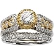 14K Two-Tone Gold Natural Yellow and White Diamond Wedding Set Semimount - 1.08 Ct. - CENTER STONE NOT INCLUDED