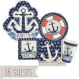 Ahoy Nautical - Party Tableware Plates, Cups, Napkins - Bundle for 16
