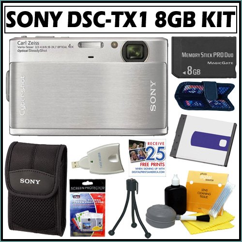Sony Cybershot DSC-TX1 10.1MP "Exmor R" CMOS Digital Camera with 3-inch Touch-Screen LCD Digital Camera in Silver + 8GB Deluxe Accessory Kit