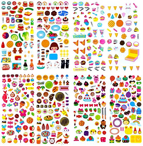 3D-SET009 - 8 Sheets of 3d Stickers For Kids (Food Stickers, Fruit Stickers, Vegetable Stickers) - Puffy Stickers - Dimensional Stickers - Cool Stickers - Size 3.75 X 7.5 Inch./sheet