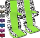 Complete set of White Zebra and lime green seat covers, steering wheel cover included. Universal set. Will not fit if you have side airbags