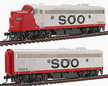 Proto 2000 Diesel EMD F7A-B Set Powered with Sound and DCC - Soo Line #2225A with Mars Light and B Unit #502C (red, white)-image