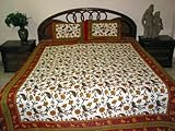 3p Set White Rust Floral Print Tapestry Throw Cotton Bedspreads Bed Cover