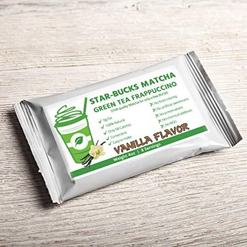 STAR-BUCK Matcha Latte Frappe Mix (4oz/ Vanilla) - STAR Quality Matcha for a few BUCKS - Made with Certified 100% Organic Matcha infused with NATURAL VANILLA FLAVOR. Makes 8 Servings