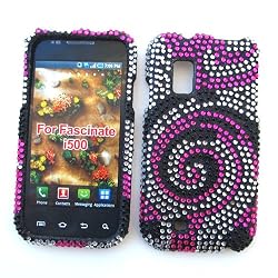 Samsung Fascinate i500 Galaxy S (Verizon) Snap-on Protector Hard Case Rhinestone Cover "Black & Pink Swirly" Design