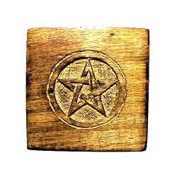 Rosewood Hand Carved Keepsake Box from India with Pentagram Top, 5x5