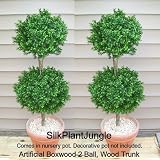 61O3iPPq6YL. SL160  1 lot of 2 Artificial Outdoor Indoor Potted 3 foot 6 inch Boxwood Ball Topiary Trees with real natural wood trunk