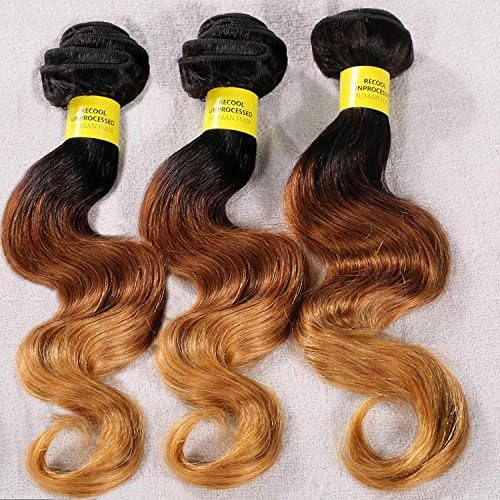 Brazilian Body Wave Ombre Hair Mixed-Length 14''16''18'',3 Bundles/300g,Three-Tone Color #1B/30/27