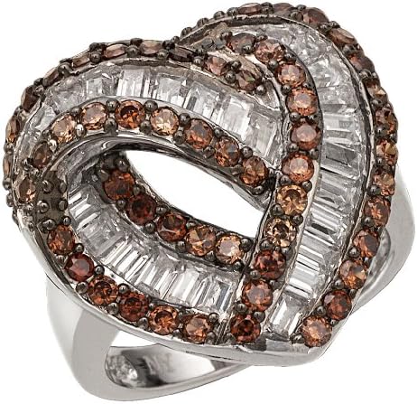 Heart Shaped Sterling Silver Cocktail Ring with White and Chocolate Color CZ (8)