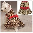 Dog Dress - Beautiful Leopard Print Safari Dress with Red Trim & Bow - X-Small (XS)