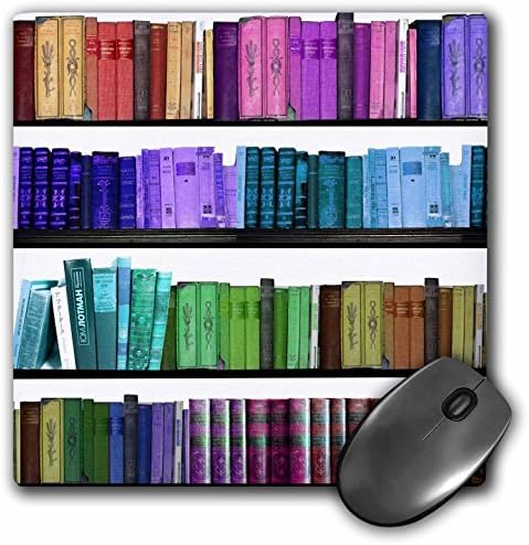 3dRose LLC 8 x 8 x 0.25 Inches Mouse Pad, Colorful Bookshelf Books Rainbow Bookshelves Reading Book Geek Library Nerd Librarian Author (mp_112957_1)
