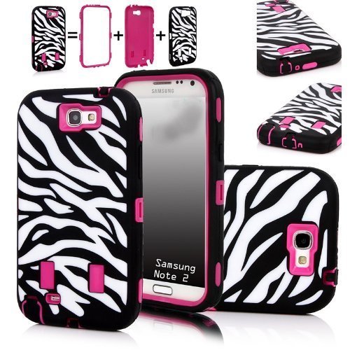 XYUN Zebra Stripes Defender Hard Case Camo Cover for Samsung Galaxy N7100 Note 2 Ii (Rose)