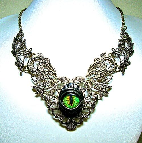 Black leather necklace with dragon eye. Gothic fashion necklace. Halloween necklace. LARP. Bib necklace. Statement necklace.
