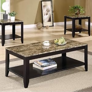 Coaster 3pc Coffee Table & End Table Set Faux Marble Top Espresso Finish