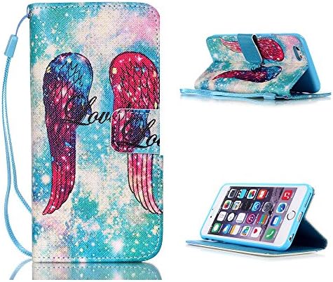 iPhone 6 Plus leather case iPhone 6S Plus wallet case Angel wings Premium PU Leather Slim Fit Flip Magnet Wallet Stand Shell Cover Case with Card Holders Compatible for Apple iPhone 6/6S Plus