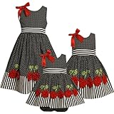 Size-9M BNJ-0345-R 2-Piece BLACK WHITE DOTS and STRIPES BONAZ-CHERRY BORDER Special Occasion Resort Party Dress,R00345 Bonnie Jean Baby/NEWBORN