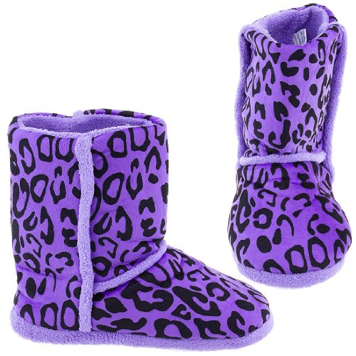 Chatties Purple Animal Print Bootie Style Slippers for Women