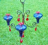 Parasol CH3B-B Blue Hand Blown Glass Hummingbird Feeder 3 Port Chandelier