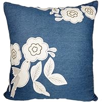 Decorative Floral Applique Blue Throw Pillow Cover 18'