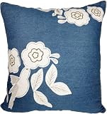 Decorative Floral Applique Blue Throw Pillow Cover 18"