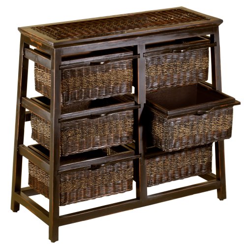 Triangle Wicker 6-Basket Stand - Black/ Honey