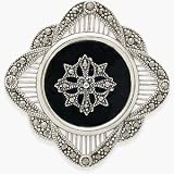 Sterling Silver Onyx Detailed Brooch