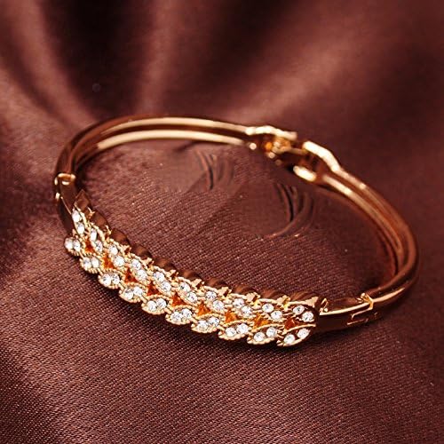Inspiring Yellow Gold-Plated Austrian Crystal Fashion Bangle (Crystal Leaflets)