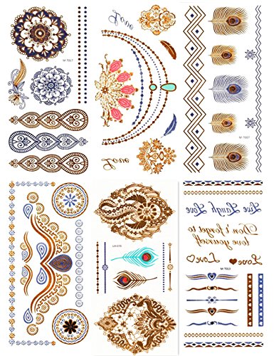 New Fashion, Dalin 6 Sheets Gold Silver Body Jewelry Temporary Metallic Tattoos