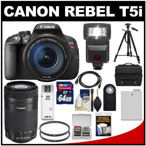 reviews Canon EOS Rebel T5i Digital SLR Camera & 18-135mm IS STM & 55-250mm IS STM Lens with 64GB Card + Battery + Case + Flash + Tripod + Kit