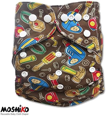 Reusable and Washable Pocket Baby Cloth Diaper Nappy by Moshiko (1 Diaper Cover + 1 FREE Insert) - All in One Size with Adjustable Snaps Fits Babies from Newborn thru Toddlers!