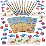 Dinosaur Set, Included 12 Dinosaur Pencils, 36 Dinosaur Erasers, 144 Dinosaur Stickers and 12 Dinosaur Tattoos. (Best Holidays Stocking Stuffer) Great Dinosaur Craft Set