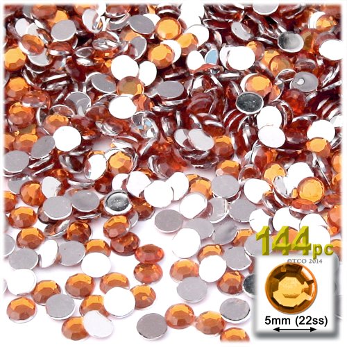 The Crafts Outlet 144-Piece Flat Back Round Rhinestones, 5mm, Orange