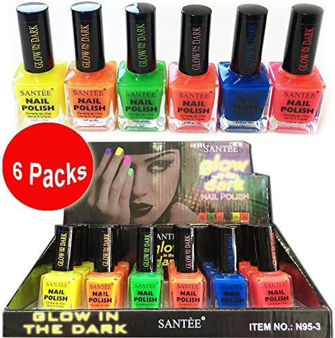 GLOW IN THE DARK SANTEE NAIL POLISH LACQUER COLLECTION ! LOT OF 6 FULL COLORS