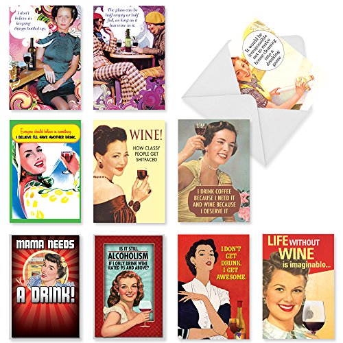 RED WHITE AND FUNNY: Assorted Box Of 10 Hilarious Birthday Cards, W/12 Envelopes (10 Designs, 1 Card Per Design)