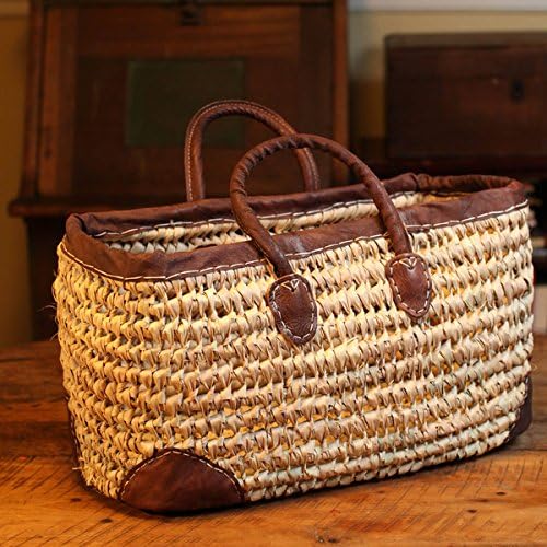 Medina Mercantile Leather Trimmed Open Weave Storage Basket Extra Large