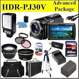 Sony HDR-PJ30V HDRPJ30V 1080p High Definition 32GB Handycam Camcorder Advanced Package W/ 32GB SD Memory + Video Light + Battery + Battery Charger + Wide Angle Lens + Triipod & Much More!!! by Sony