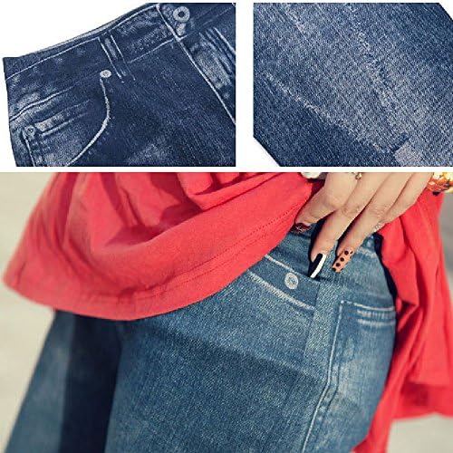 Lanliu Women's Denim Look Ripped Faux Jean Warm Leggings with Underfur (Blue-1)