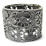 SilvertoneWideTexturedMetalStretchBracelet