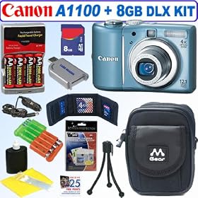 Canon PowerShot A1100IS 12.1 MP Digital Camera (Blue) + 8GB Deluxe Accessory Kit by Canon