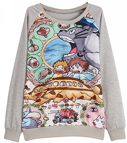Uget Women s Long Sleeve My Neighbor Totoro Sweatshirt Pullover Shirt Tops