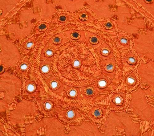 Imagen 3 de India seda hechas a mano de hilo de bordado y trabajo Mirror Algodón Cojín Cubierta Tamaño 16 x 16 pulgadas Juego de 2 piezas