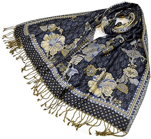 NEW Colors Women's Pure Indian Ethnic Paisley Pashmina Scarf Shawl Blue Black Km192