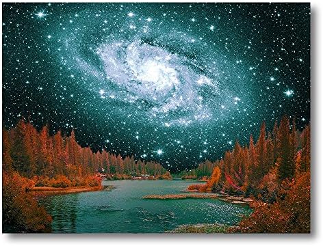 NO FRAME Fancy Galaxy Canvas Wall Art,Starry Night Canvas Wall Decal Peaceful Forest Lake Painting Prints,Modern Artwork for Living Room NO FRAME,Stretch it By Yourself (Blue 3)
