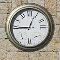 24-Inch Radio Controlled Indoor/Outdoor Clock with Thermometer and Humidity Gauge, Pewter Finish