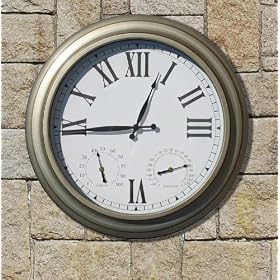 24-Inch Radio Controlled Indoor Outdoor Clock with Thermometer and Humidity Gauge, Pewter... by 